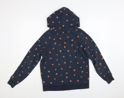 Jack Wills Womens Navy Floral Pullover Hoodie UK 6 Cotton Hooded Sweatshirt
