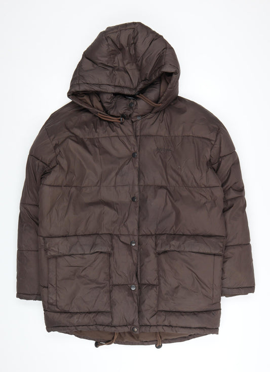 Iets Frans Womens Brown Long Puffer Jacket Hooded Size M