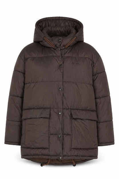 Iets Frans Womens Brown Long Puffer Jacket Hooded Size M