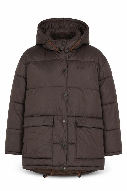 Iets Frans Womens Brown Long Puffer Jacket Hooded Size M