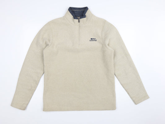 Weird Fish Men’s Beige 1/4 Zip Knit Sweatshirt Size M High Neck