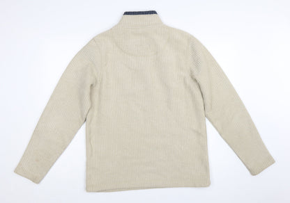 Weird Fish Men’s Beige 1/4 Zip Knit Sweatshirt Size M High Neck