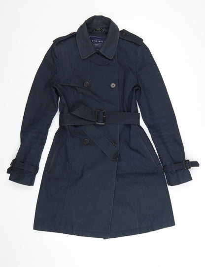 Jack Wills Women's Blue Mid-Length Trench Coat Size 8 Belted Classic Style
