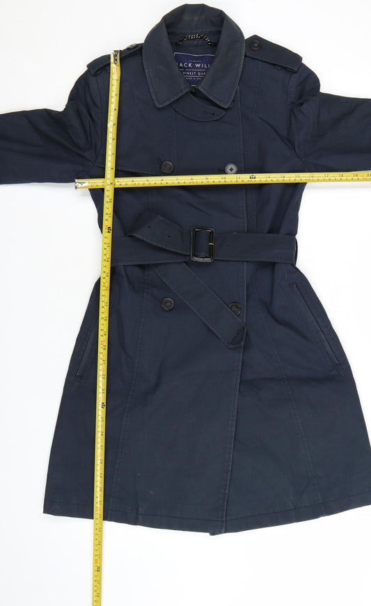 Jack Wills Women's Blue Mid-Length Trench Coat Size 8 Belted Classic Style