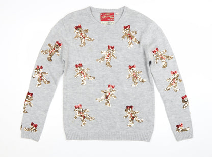 Star Clothing Women's Grey Christmas Sequin Pullover Jumper Size 16