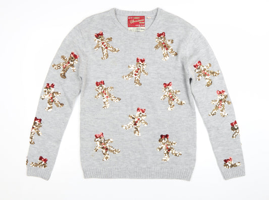 Star Clothing Women's Grey Christmas Sequin Pullover Jumper Size 16