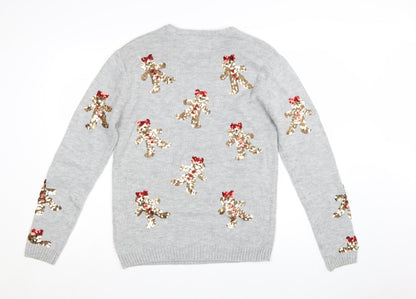 Star Clothing Women's Grey Christmas Sequin Pullover Jumper Size 16