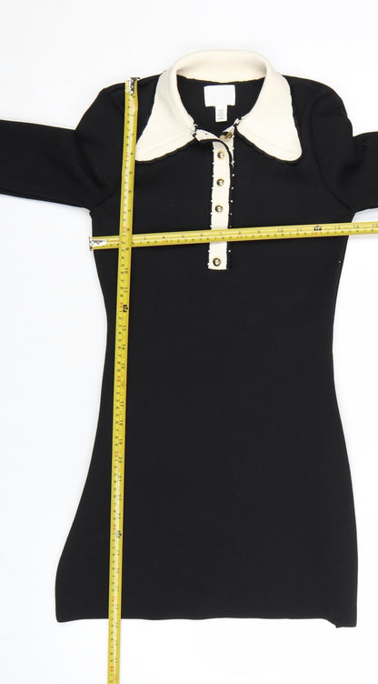 H&M Women's Black Collared Knit Shift Dress XS