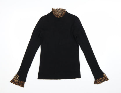 Blue Vanilla Womens Black Leopard Mock Neck Long Sleeve Pullover Jumper Size S