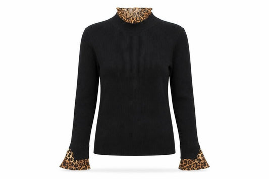 Blue Vanilla Womens Black Leopard Mock Neck Long Sleeve Pullover Jumper Size S