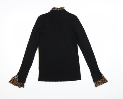 Blue Vanilla Womens Black Leopard Mock Neck Long Sleeve Pullover Jumper Size S