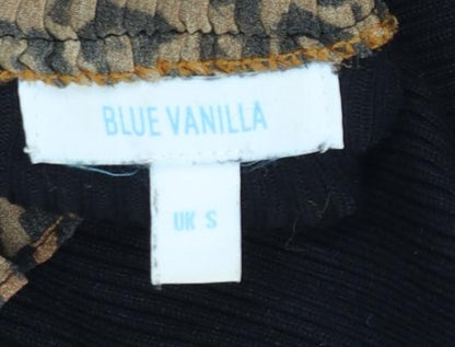 Blue Vanilla Womens Black Leopard Mock Neck Long Sleeve Pullover Jumper Size S