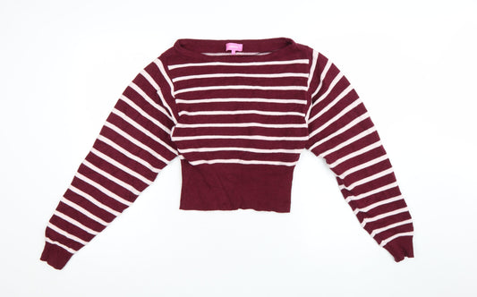 Edikted Womens Red Striped Boat Neck Long Sleeve Pullover Jumper XS