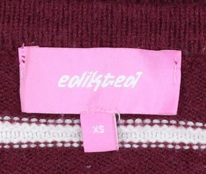 Edikted Womens Red Striped Boat Neck Long Sleeve Pullover Jumper XS