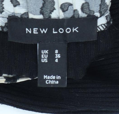 New Look Womens Black Leopard Trim Roll Neck Jumper Size 8