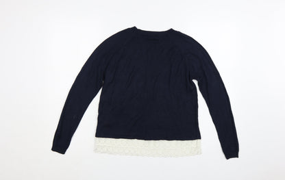 Miss Selfridge Womens Blue Lace Hem Knit Jumper Size 8