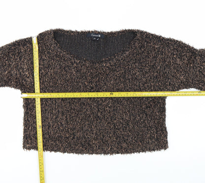 Forever 21 Women's Brown Fuzzy Knit Pullover Jumper Size S