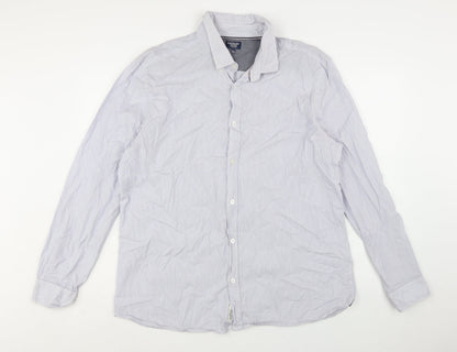Boston Crew Men's Blue Striped Cotton Long Sleeve Button-Up Shirt XL