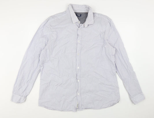 Boston Crew Men's Blue Striped Cotton Long Sleeve Button-Up Shirt XL