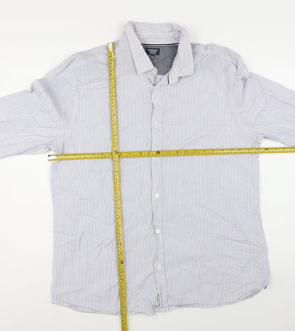 Boston Crew Men's Blue Striped Cotton Long Sleeve Button-Up Shirt XL