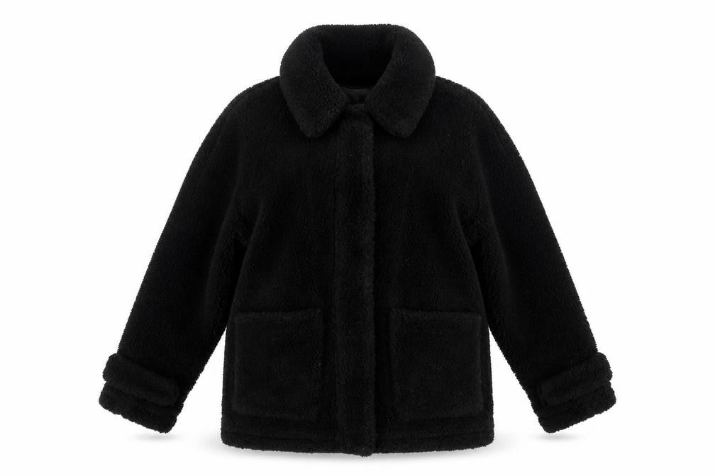 Topshop Women's Black Fleece Mid-Length Coat Size S
