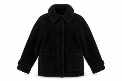 Topshop Women's Black Fleece Mid-Length Coat Size S