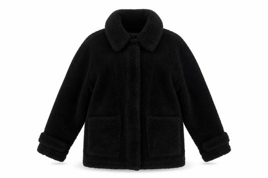 Topshop Women's Black Fleece Mid-Length Coat Size S