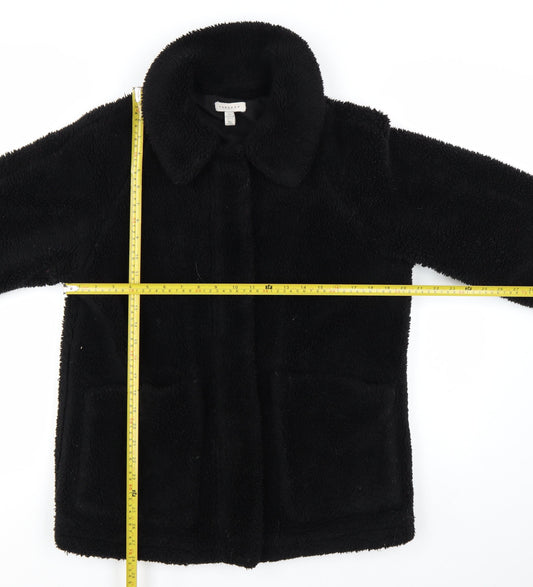 Topshop Women's Black Fleece Mid-Length Coat Size S