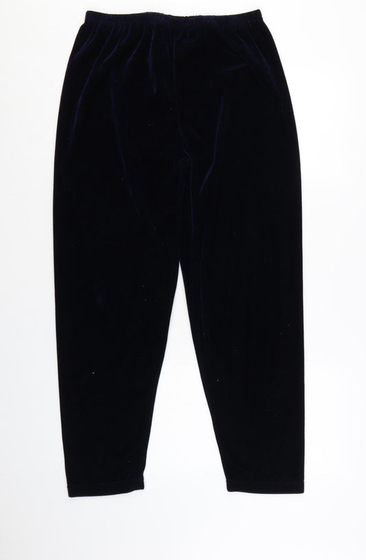 Claire Newville Women's Blue Velvet Elastic Waist Trousers UK 14-16