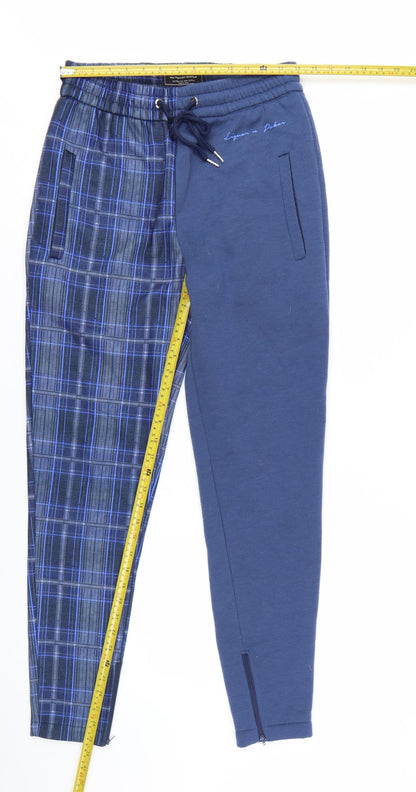 Liquor n Poker Men's Blue Check Jogger Trousers Size S
