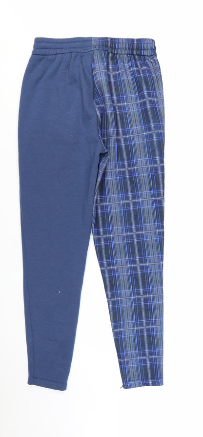 Liquor n Poker Men's Blue Check Jogger Trousers Size S