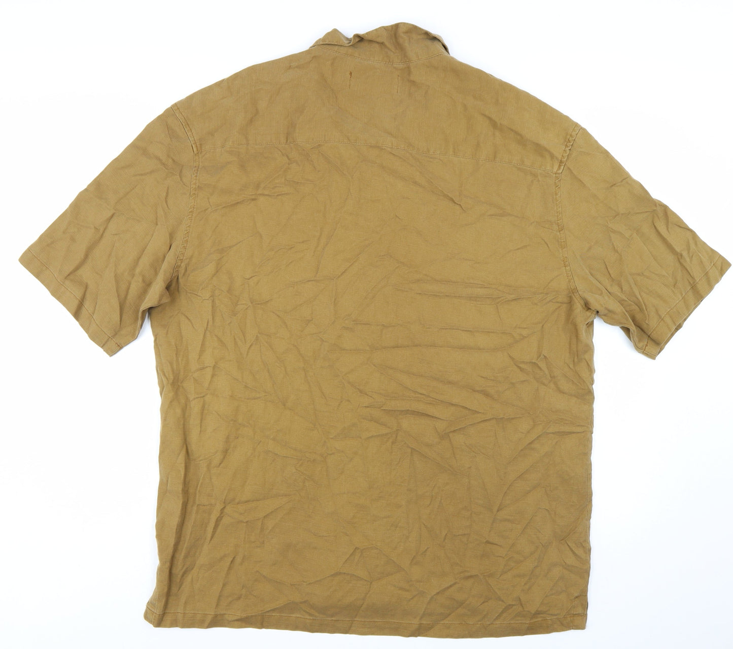 Bershka Men’s Brown XL Regular Fit Cotton Short Sleeve Button-Up Shirt