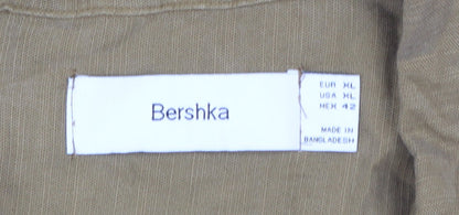 Bershka Men’s Brown XL Regular Fit Cotton Short Sleeve Button-Up Shirt