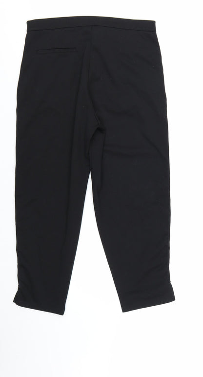 ICHI Womens Black Cropped Slim Fit Stretch Trousers Size L