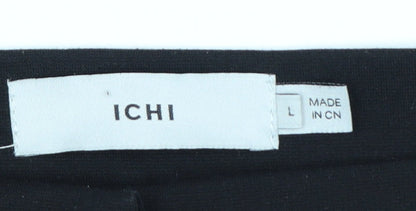ICHI Womens Black Cropped Slim Fit Stretch Trousers Size L