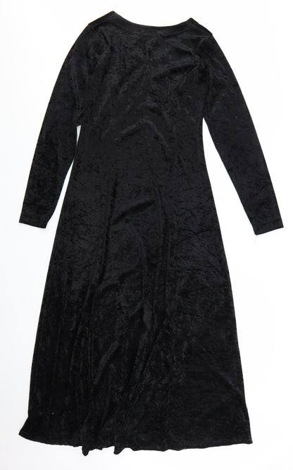 Basic Thinking Women Black Long Velvet A-Line Dress Size 12