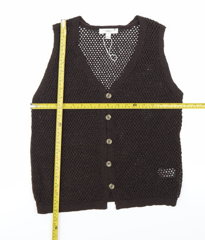Marks and Spencer Women Brown Knit Sleeveless Button Blouse S
