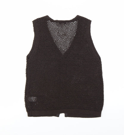 Marks and Spencer Women Brown Knit Sleeveless Button Blouse S