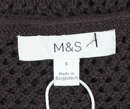 Marks and Spencer Women Brown Knit Sleeveless Button Blouse S