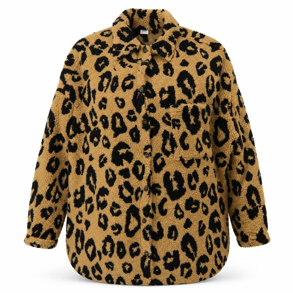 Front view of Next girls’ brown leopard print fleece shirt jacket 16 years