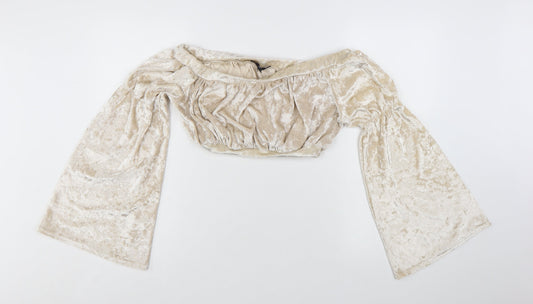 Missguided Women’s Beige Velvet Off Shoulder Cropped Blouse UK 10