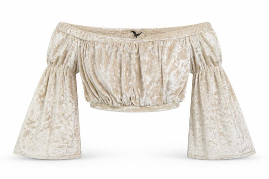 Front view of Missguided Women’s Beige Velvet Off Shoulder Cropped Blouse UK 10