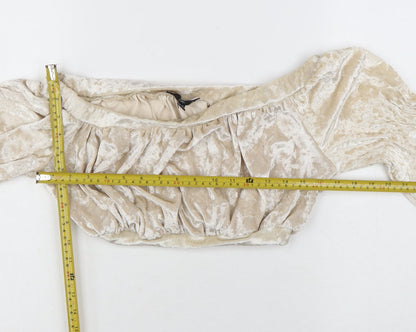 Missguided Women’s Beige Velvet Off Shoulder Cropped Blouse UK 10