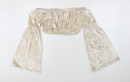 Missguided Women’s Beige Velvet Off Shoulder Cropped Blouse UK 10