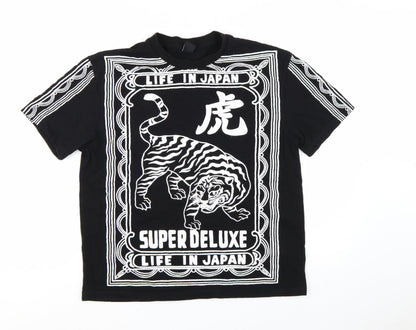 Bershka Men's Black Tiger Graphic T-Shirt Size L
