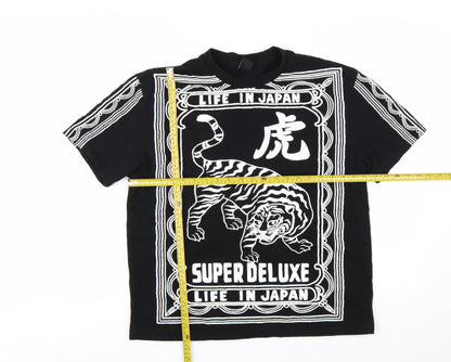 Bershka Men's Black Tiger Graphic T-Shirt Size L