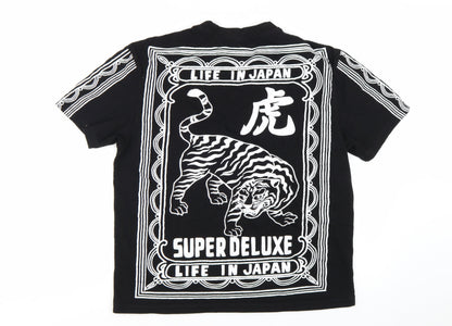Bershka Men's Black Tiger Graphic T-Shirt Size L