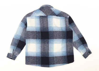 H&M Men’s Blue Checked Fleece Jacket Size M Regular Fit