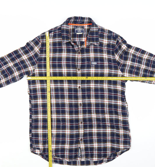 Superdry Men's Blue Flannel Plaid Long Sleeve Button-Up Shirt L