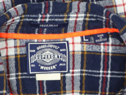 Superdry Men's Blue Flannel Plaid Long Sleeve Button-Up Shirt L